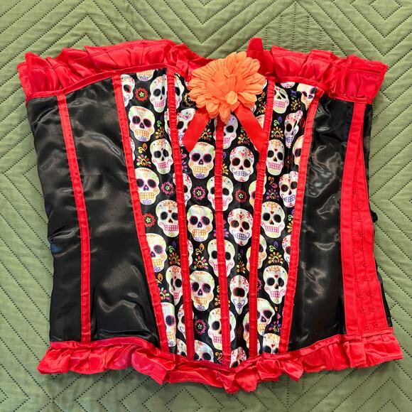 NEW Day of the Dead Skulls Halloween Cosplay Corset Costume Med - Picture 3 of 6
